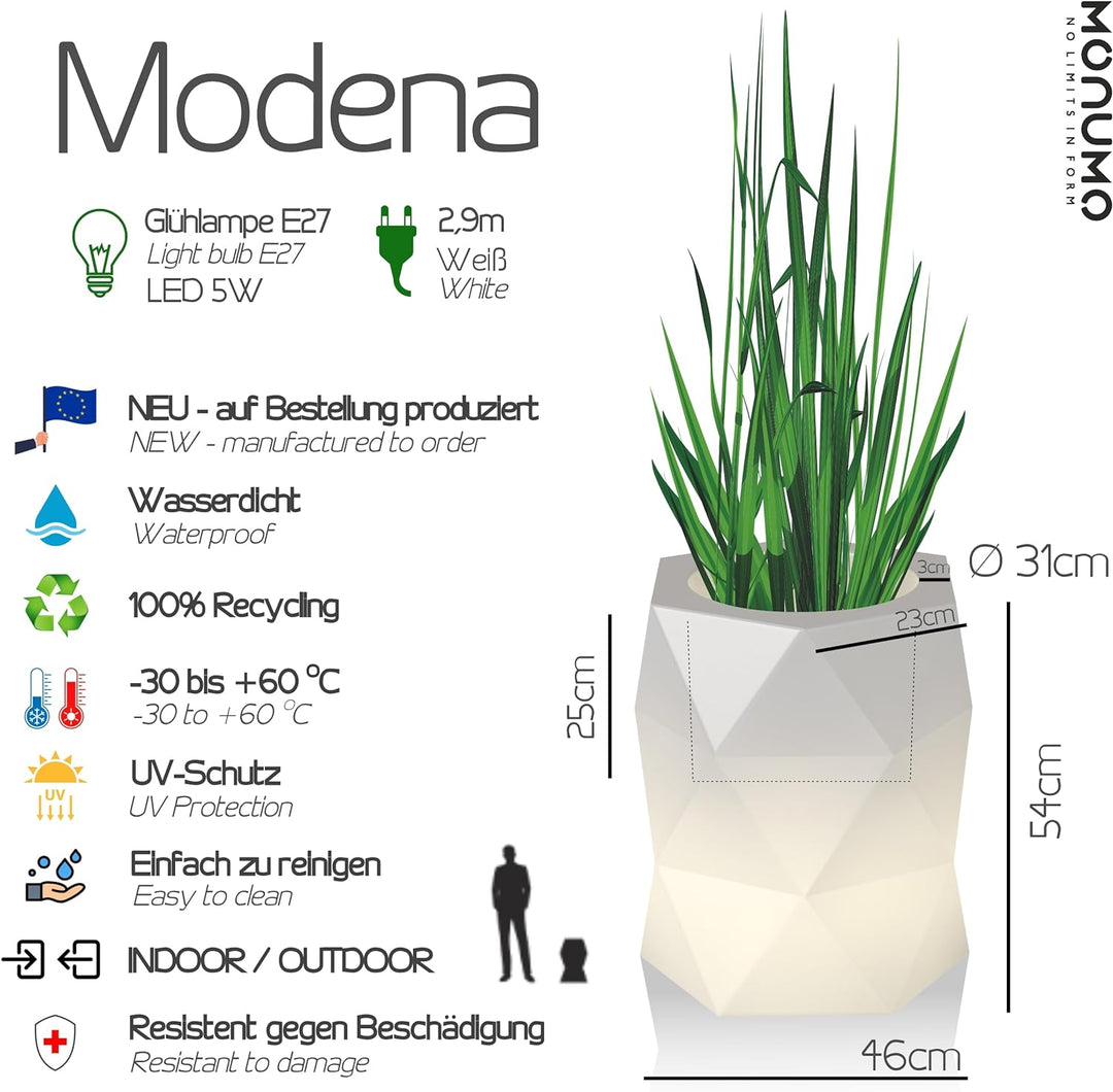 Monumo Leuchtender Blumentopf Gross 54 cm x ⌀46 cm | geeignet für Haus, Büro, Garten, Patio, Hotel,