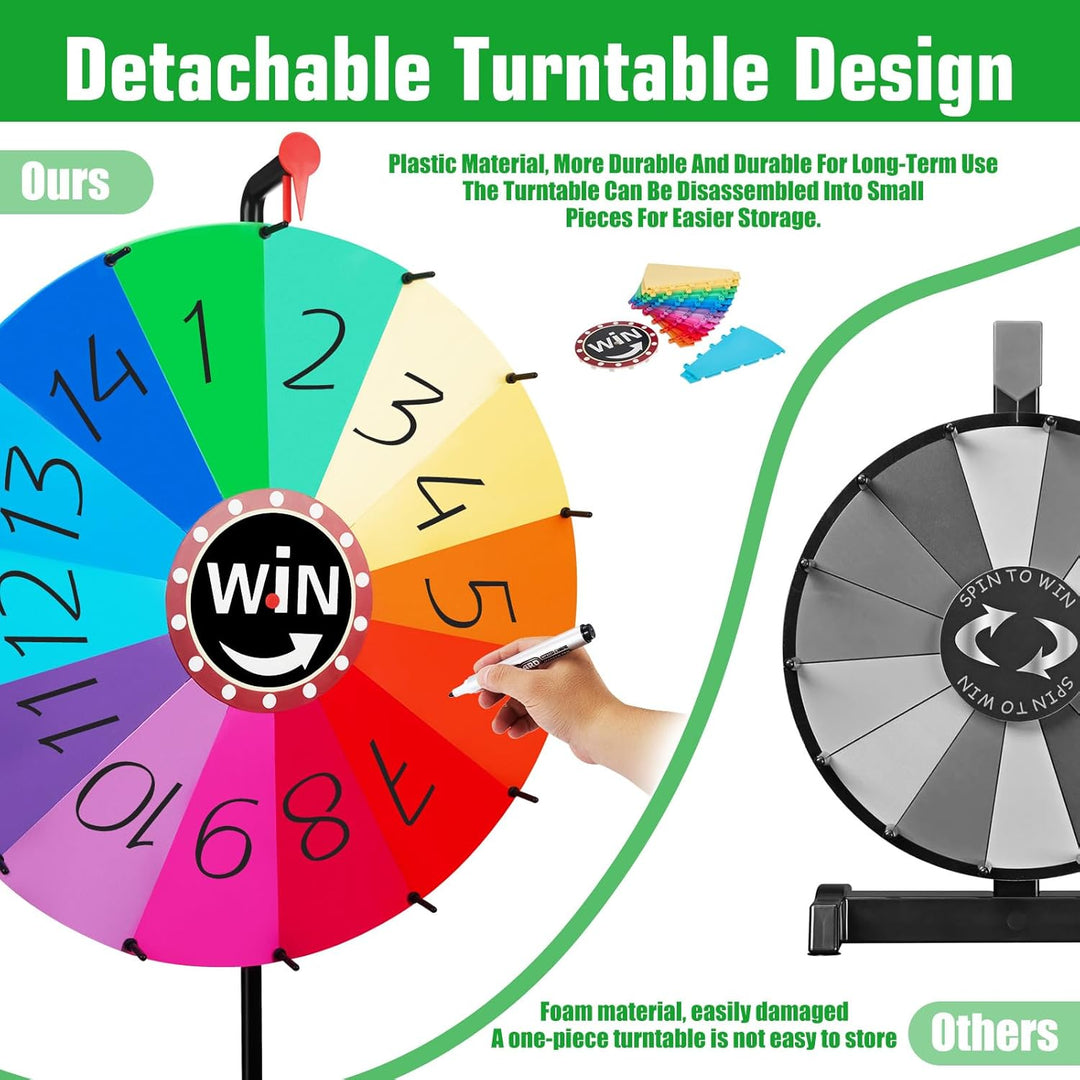 61CM Glücksrad zum Drehen |14 Farben | Höhenverstellbar 1-1.6m| Glücksrad Drehrad Spielzeug mit Stif