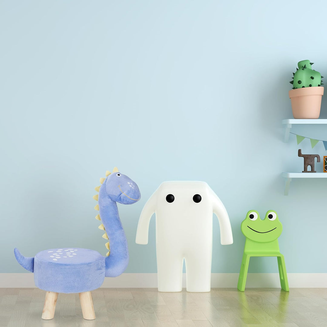Relaxdays Tierhocker Dino für Kinder, Plüschbezug, rund, Sitzgelegenheit Kinderzimmer, Kinderhocker