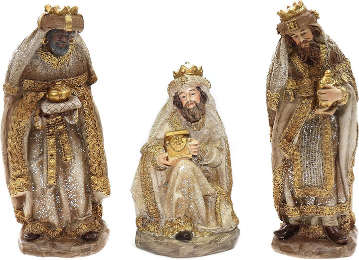 ELLUG Krippenfiguren Set 11teilig mit Glitzer in Beige Braun aus Polyresin, H.: ca. 20cm Weihnachtsk