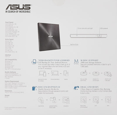 Asus Zendrive U7M SDRW-08U7M-U CD/DVD-Laufwerk/-Brenner, DVD-R/DVD-RW 24, 24, 8, 8