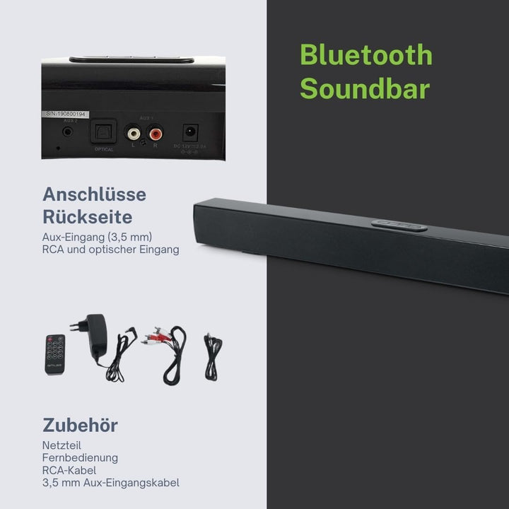 Muse TV Soundbar Bluetooth mit optischem Eingang, AUX-In und RCA-Eingang, 50 Watt Ausgangsleistung