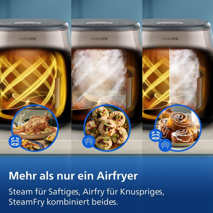 Philips Steam Airfryer 5000 Series Heissluftfritteuse mit Dampfgar-Funktion, Steam, Airfry, SteamFry