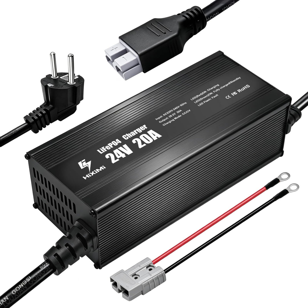 24V 20A LiFePO4-Ladegerät, 29,2V Lithium-Eisen-Phosphat-Ladegerät, Aluminiumgehäuse mit 50A Anderson