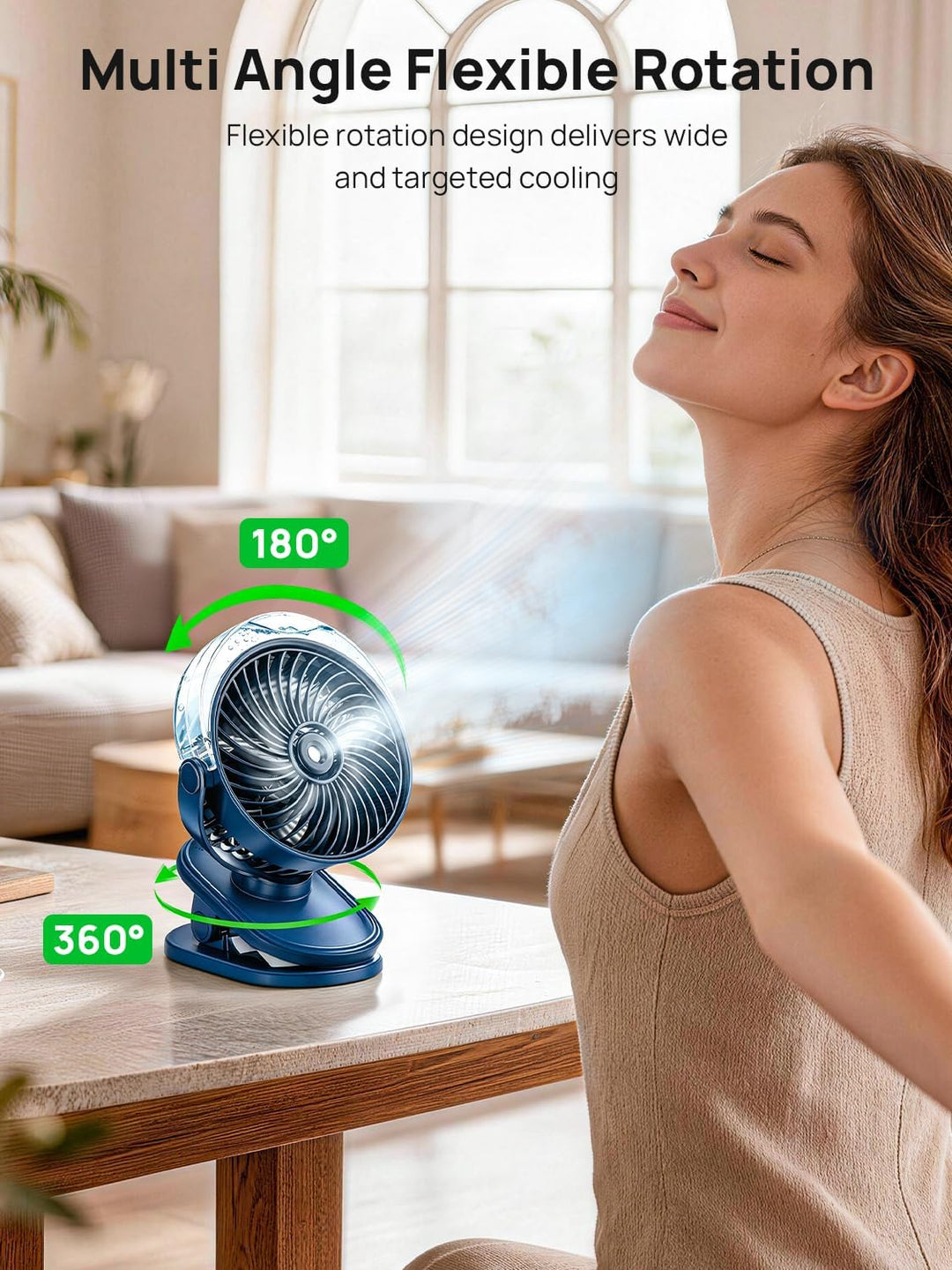 Mini Akku Ventilator Mit Wasserkühlung, 6000mAh Tragbarer Clip Ventilator, USB Tischventilator mit 4