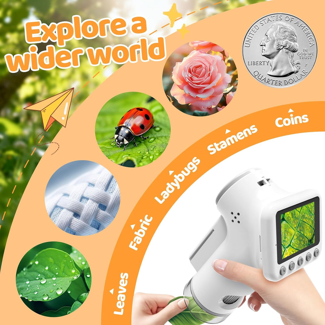 1600X Mikroskop für Kinder, 4K 2,0" IPS-Bildschirm Kinder Mikroskop mit wissenschaftlichen Kits, lus