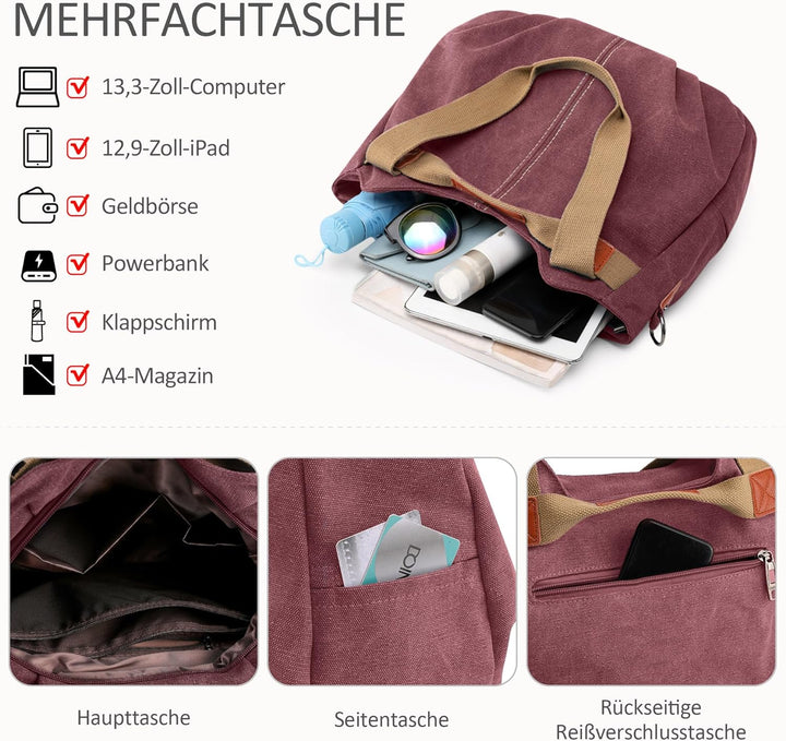 DIRRONA Casual Damen Segeltuch Umhängetasche Gross Kapazität Handtasche Reise Schultertasche Multifu