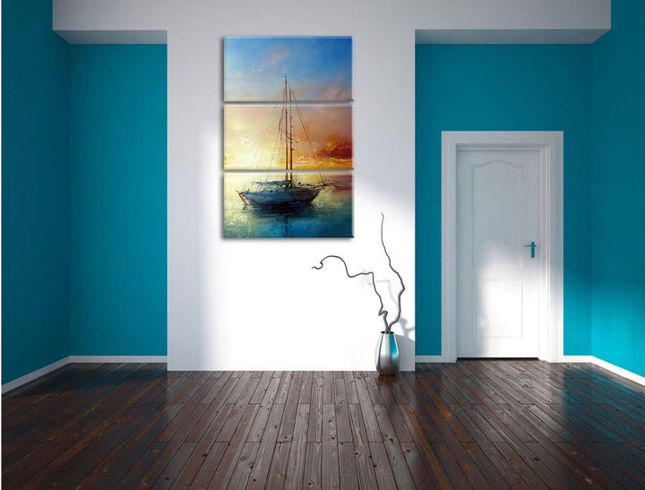 Pixxprint Schönes Gemälde eines Bootes als Leinwandbild/Grösse: 3 Teilig (120x80) cm/Wandbild/Kunstd