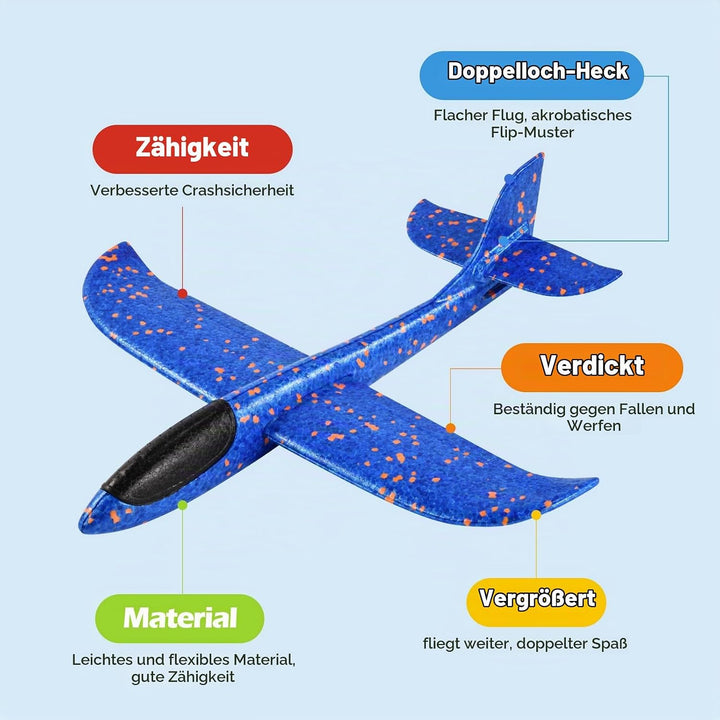 XXL 2 Stücke 44cm Styroporflieger Kinder,Flieger Styropor Flugzeug Styropor Kinder,Wurfgleiter Flieg