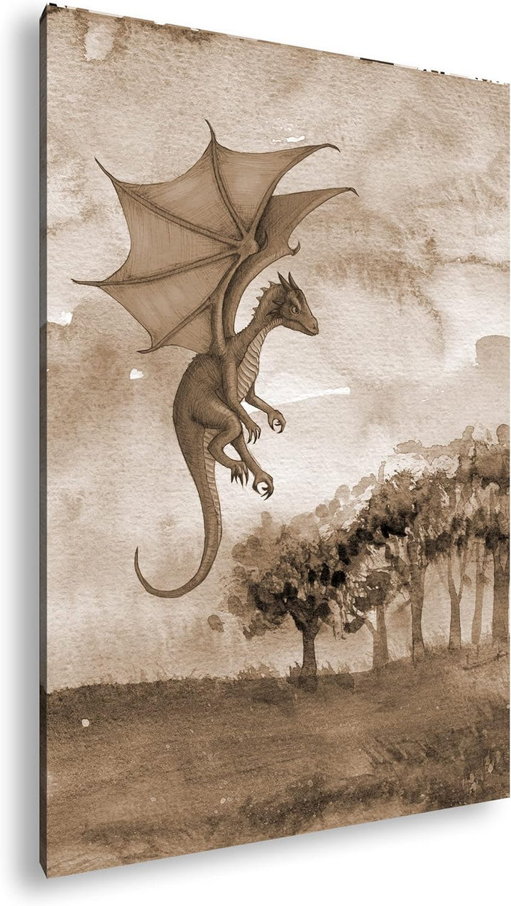deyoli Fantasiegemälde eines lila Drachen Format: 80x60 als Leinwand, Effekt: Sepia, Motiv fertig ge