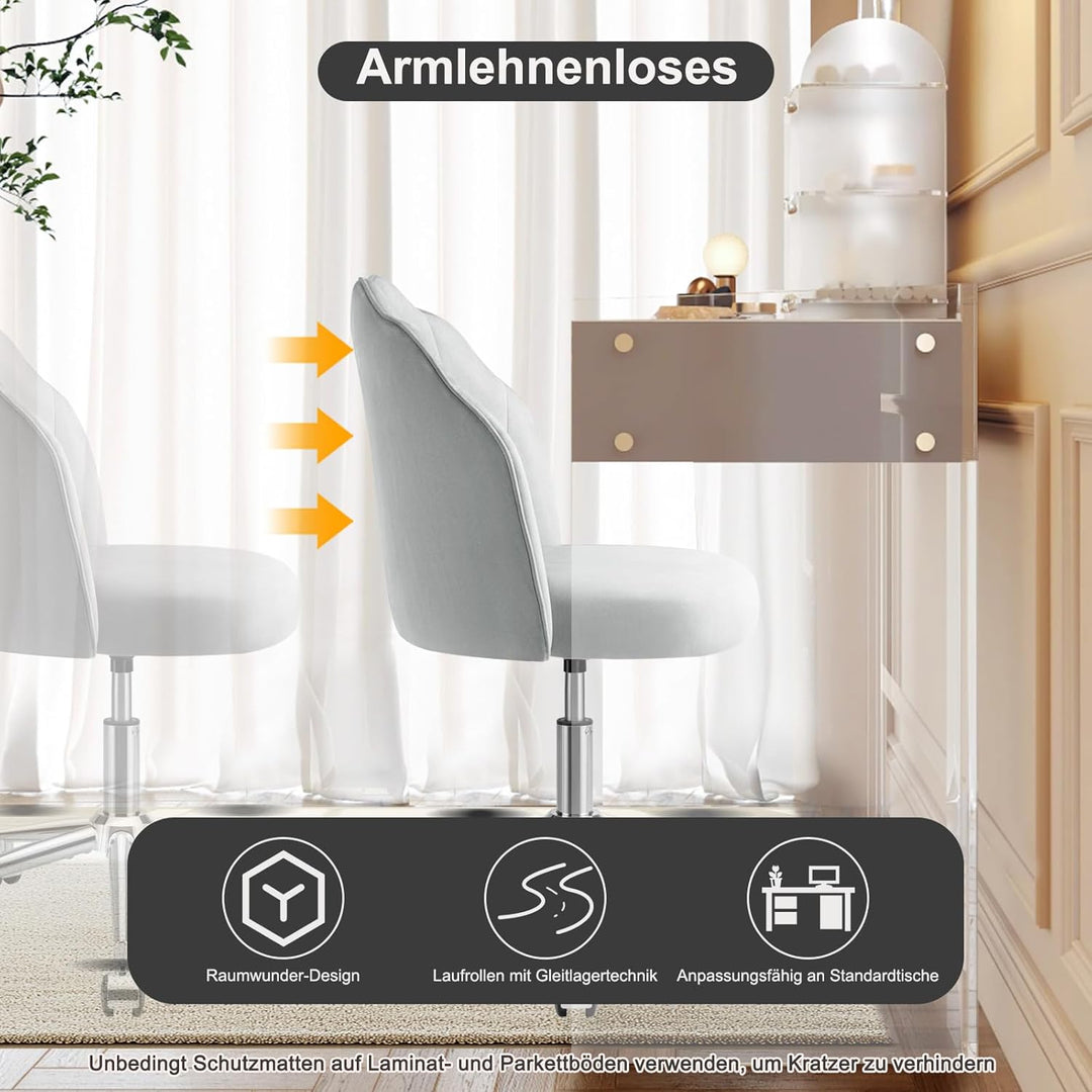 Stuhl für Schminktisch, Drehstuhl mit Rollen aus Samt, Schlafzimmer Stuhl, Schminktisch Sessel Drehb