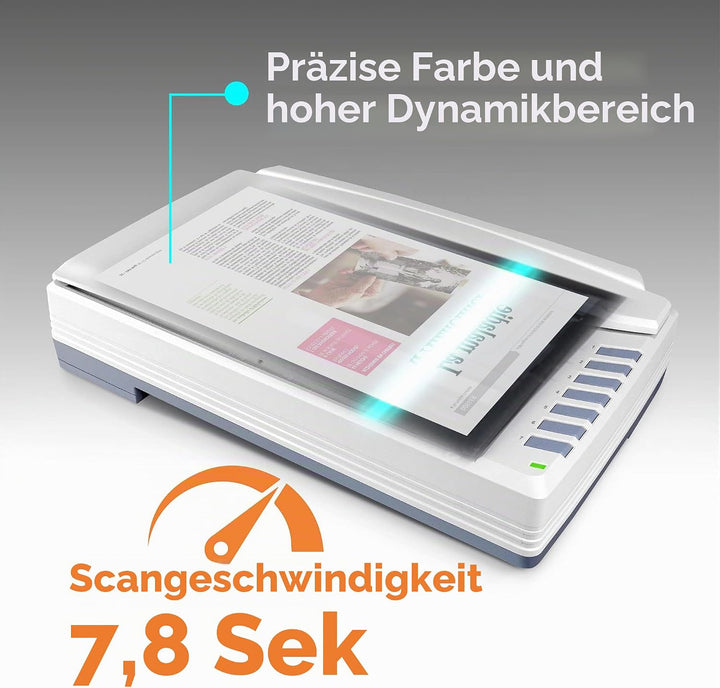 Plustek OpticPro A320E - Flachbettscanner Din-A3 (Auflösung 800 dpi, CCD), Kompatibel mit Wins & Mac