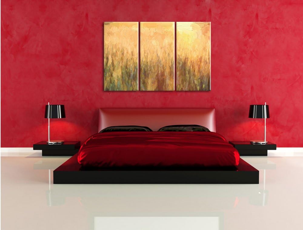 Pixxprint Getreidefeld / 3-Teilig/Gesamtmass 120cm Leinwandbild bespannt auf Holzrahmen/Wandbild Kun