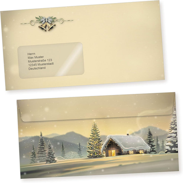 Glöcknerhütte 250 Sets Weihnachtsbriefpapier mit Fensterumschlag Briefpapier Weihnachten mit Umschla