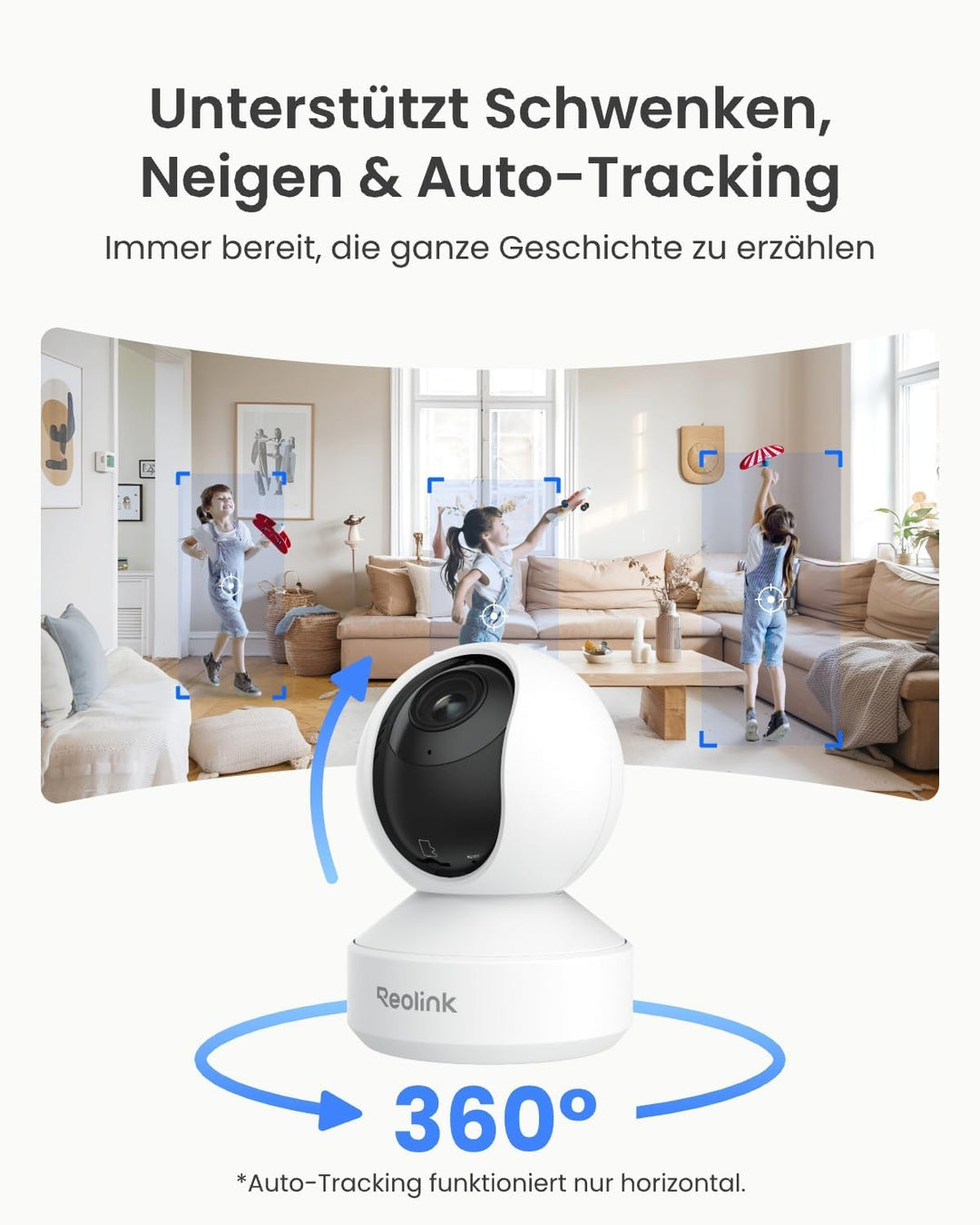 Reolink 4K PTZ WLAN Überwachungskamera Innen, 2,4/5 GHz Wi-Fi 6, Babyphone mit Kamera, 3X Optischer