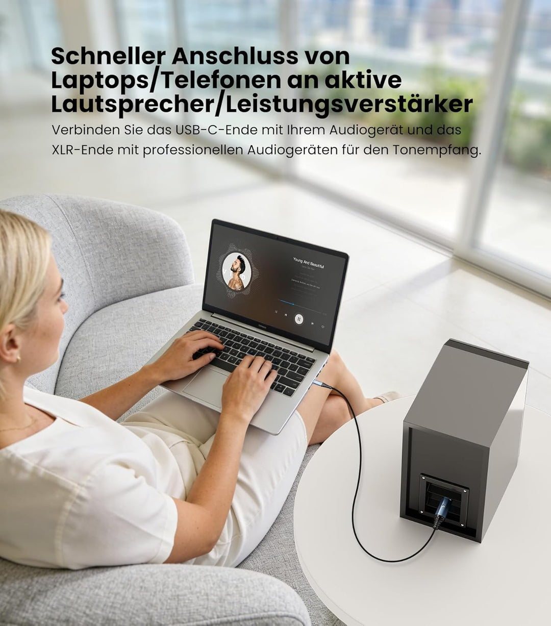 Tisino USB-C auf XLR Male Audio-Kabel 32 Bit/384 kHz DAC (3m), Digital-zu-Analog-Ausgang für Aktivla