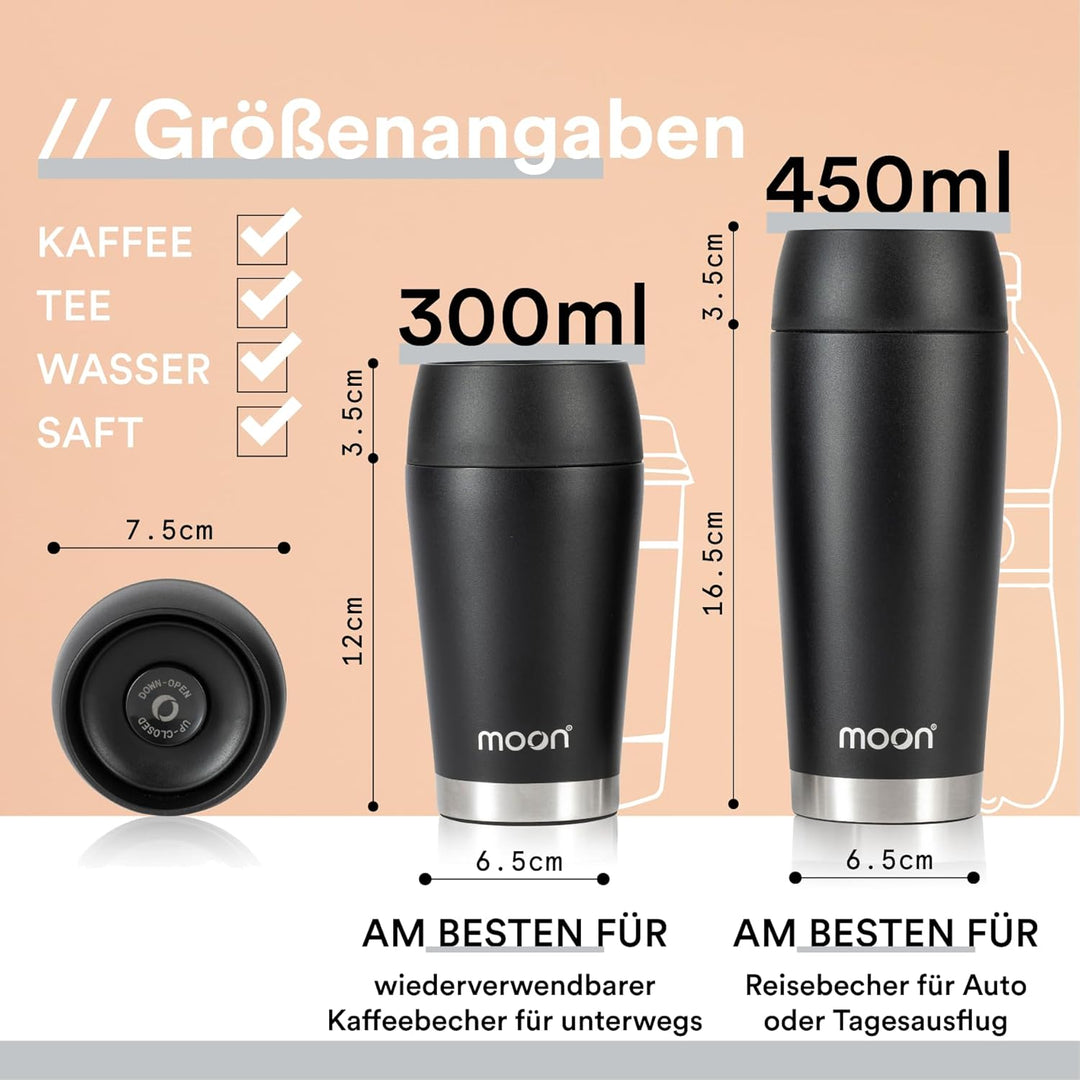 Moon 360° Thermobecher, Kaffeebecher to go, Thermo, Travel Mug 450 ml, Becher Coffee-to-go, Isolierb