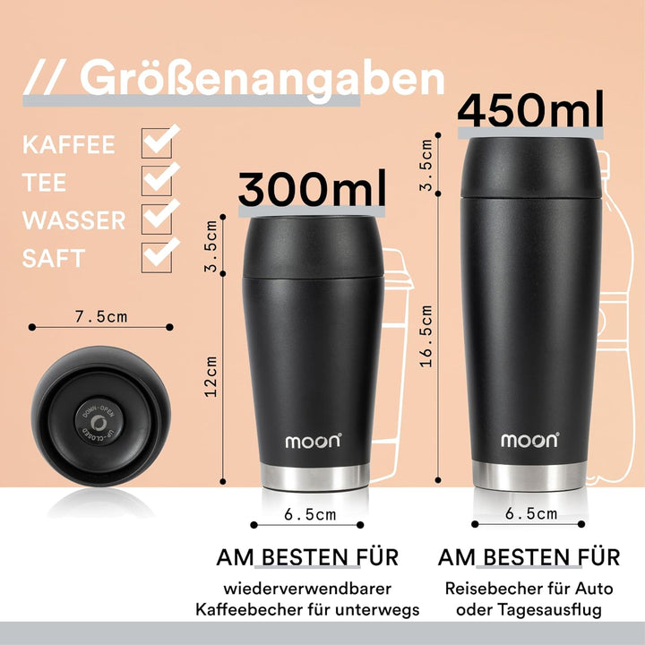 Moon 360° Thermobecher, Kaffeebecher to go, Thermo, Travel Mug 450 ml, Becher Coffee-to-go, Isolierb