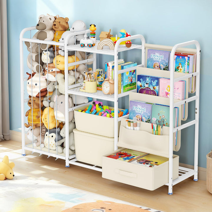 3-in-1 Kinderregal, Spielzeug-Organizer & Bücherregal mit Rädern, Spielzeugkiste & Aufbewahrung für