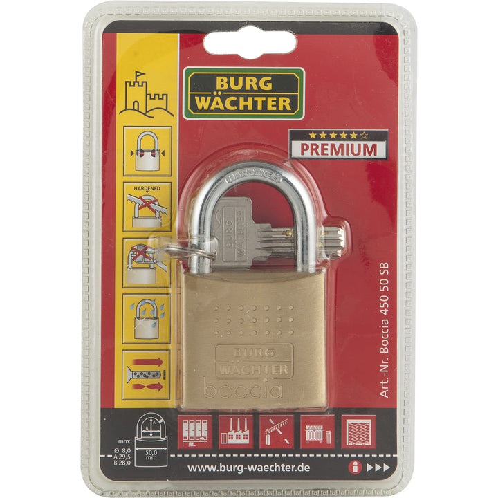 Burg-Wächter Vorhängeschloss, 8 mm Bügelstärke, 2 Schlüssel, Boccia 450 50 SB 50 mm, 50 mm