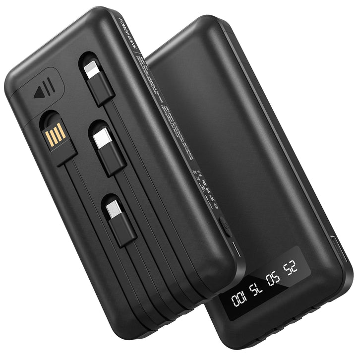 Powerbank 26800mAh mit 4 Integrierten Kabel, 22.5W Power Bank USB C Schnellladefunktion mit LED Disp