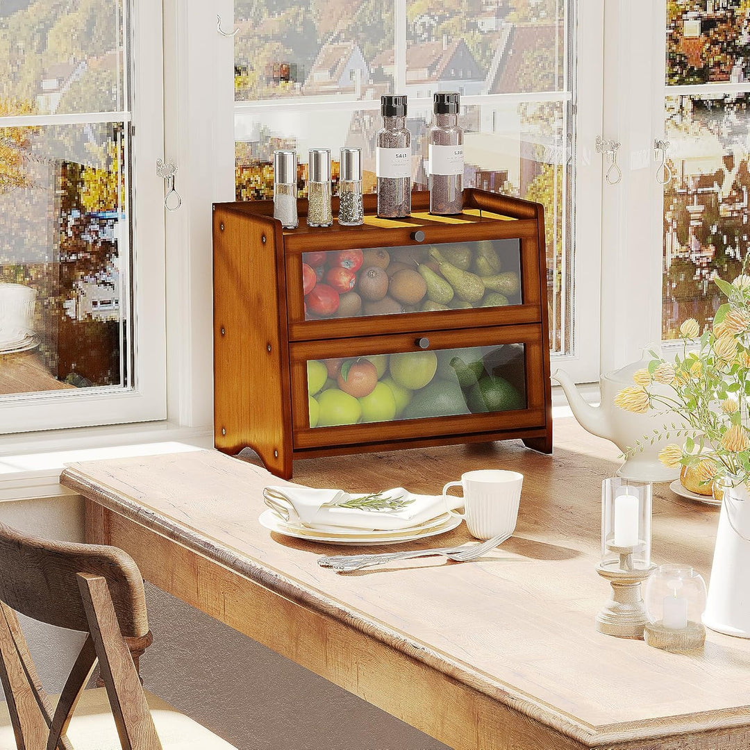 BAMBANG Gross Bambus Brotkasten für Küchentheke, 2 Stufe Bauernhaus Brotbox, Holz Brotkasten Brotauf
