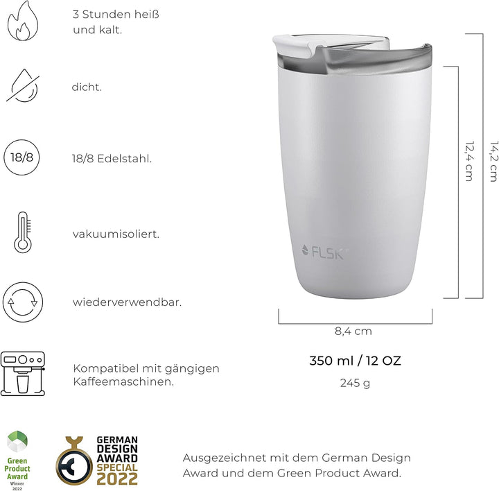 FLSK CUP Coffee to go-Becher (350 ml) • Kaffeebecher aus Edelstahl • Mehrwegbecher für unterwegs • T