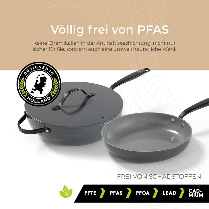 Be Living Essential Pfannenset 4-teilig, Bratpfanne 20/24/28 cm + Wokpfanne 28 cm mit Deckel, Non St