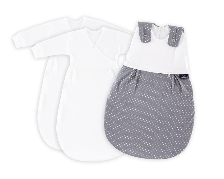 Träumeland S0100157 Babyschlafsack LIEBMICH 3 teilig Set Pünktchen grau, Grösse 80/86, mehrfarbig