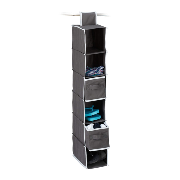 Relaxdays 1 x Hängeregal Stoff, Hängeaufbewahrung, 6 Fächer, 2 Schübe, für Kleiderschrank, HxBxT: ca
