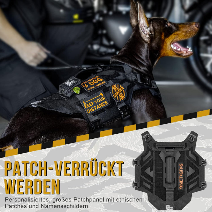 OneTigris X Armor Taktisches Hundegeschirr, Sicherheitsgeschirr mit Vollmetallschnalle und D-Ring, H