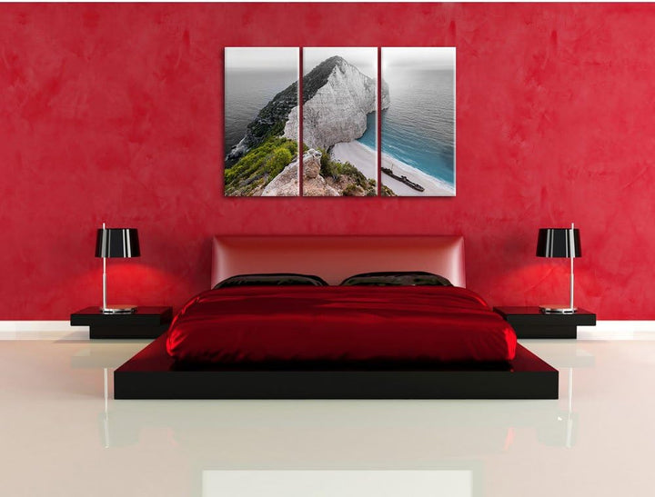 Pixxprint Nagio Strand im Sonnenuntergang B&W Detail 3-Teiler Leinwandbild 120x80 Bild auf Leinwand