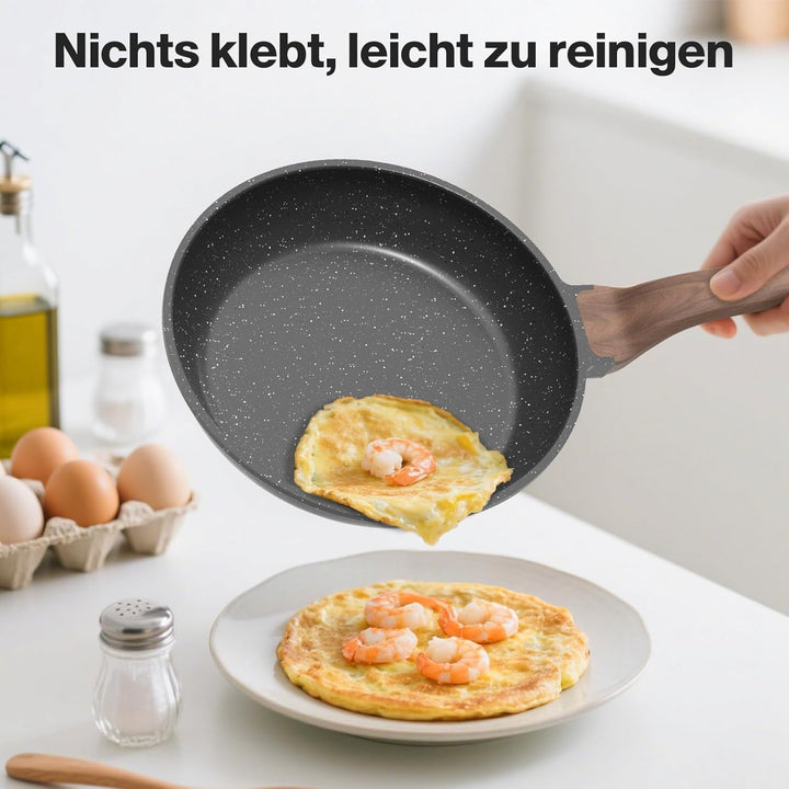 YASHE Antihaft-Bratpfannen-Set, 3-teilig mit 20/24/28 cm Granit-Pfannen, induktionsgeeignet, gesunde