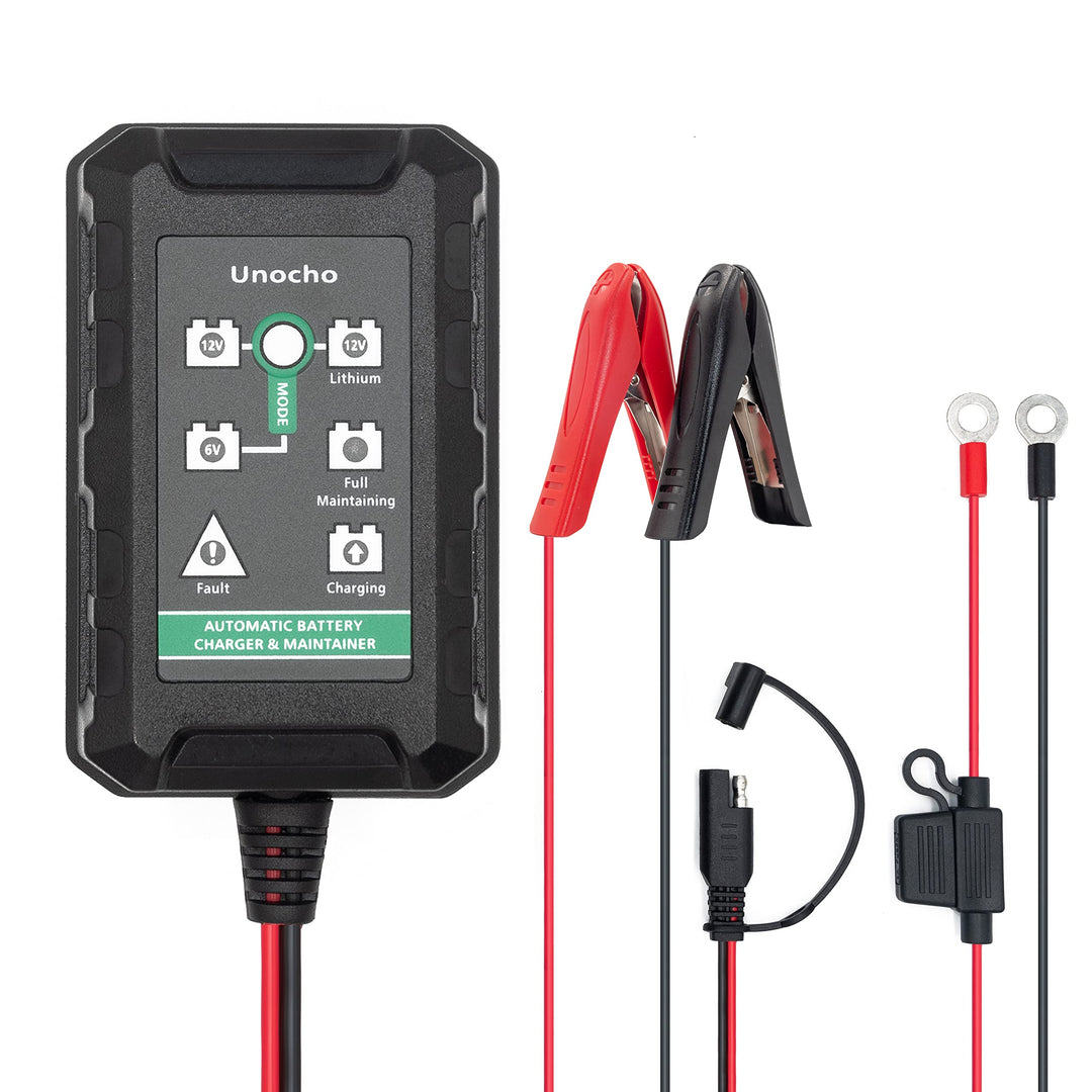 Unocho Automatisches Smart-Ladegerät für 6V 12V Blei-Säure-Batterien 14,4V LiFePO4 Lithium-Batteriel