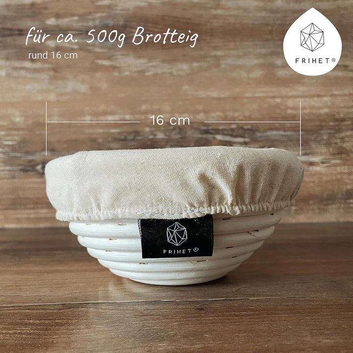 FRIHET Gärkorb zum Brotbacken Brotbackform Gärkorb aus Rattan/Peddigrohr - rund 16cm (0.5kg Brotteig