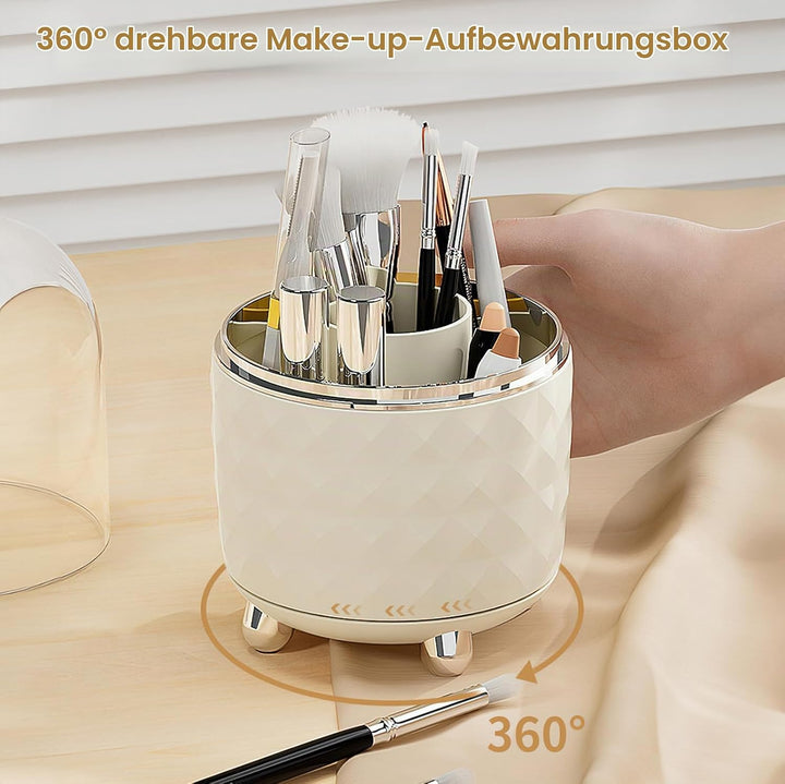 Makeup Brush Holder Organizer 360°Drehbarer Pinsel Organizer mit Deckel Staubdicht Kosmetik Make Up