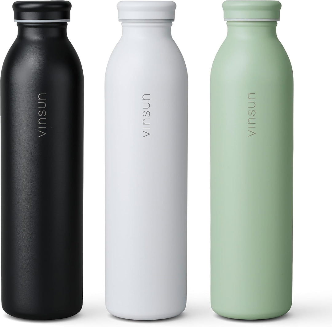Vinsun Thermosflasche 600ml Schwarz - auslaufsicher, Kohlensäure geeignet | leichte Edelstahl Trinkf