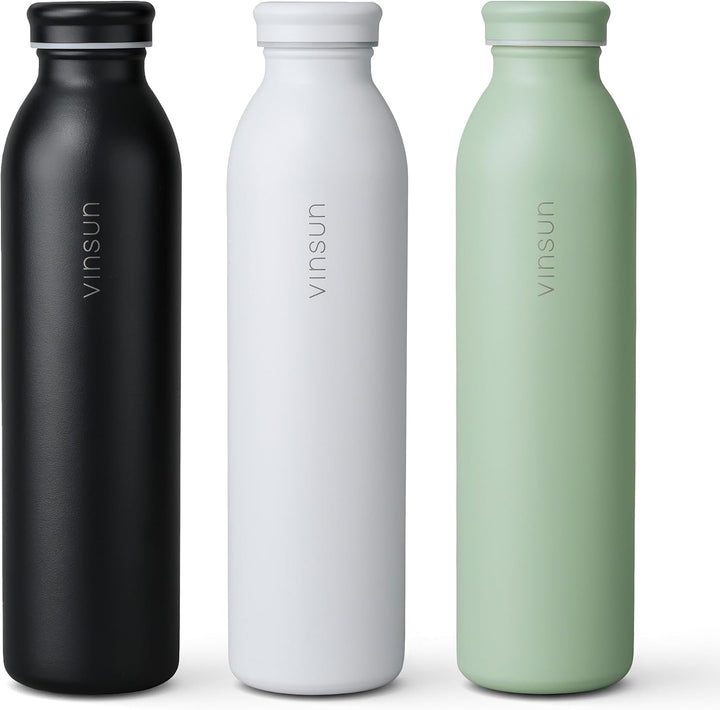 Vinsun Thermosflasche 600ml Schwarz - auslaufsicher, Kohlensäure geeignet | leichte Edelstahl Trinkf