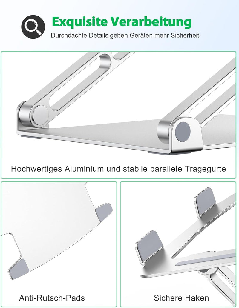 Glangeh Laptop Ständer Aluminium Robust, Belüfteter Ergonomisch Laptop Stand mit Höhenverstellbarer,