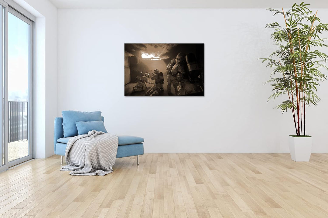 deyoli Feuerwehr Einsatz Format: 60x40 Effekt: Sepia als Leinwandbild, Motiv fertig gerahmt auf Echt