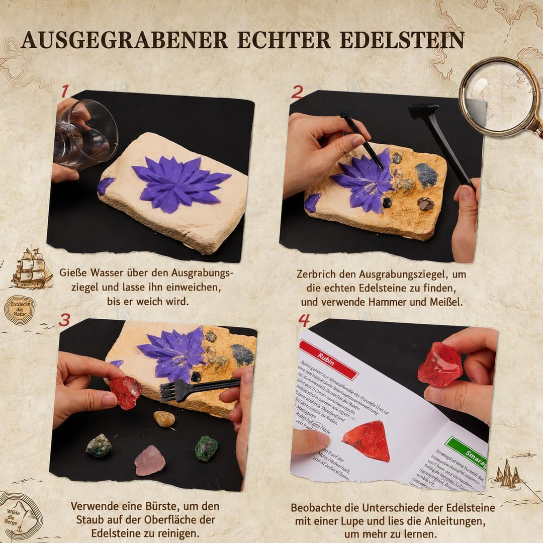 Mein erstes Mega ausgrabungsset für Kinder, 15 echte Kristalle und Edelsteine ausgraben, STEM Wissen