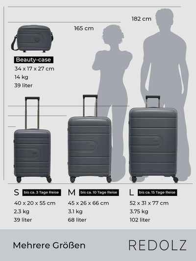 REDOLZ Hartschalen Check-in Koffer | Mittelgrosser M Trolley 45 x 26 x 66 cm aus hochwertigem, leich