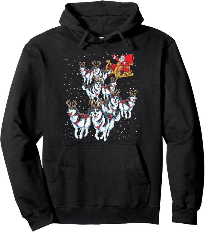Santa Klaus Mit Husky Schlitten Weihnachten Hunde Pullover Hoodie
