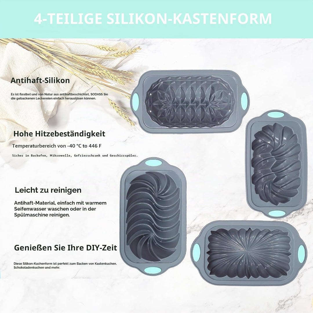 Tongjude 4 Stück Silikon-Hackbratenform zum Backen von Brot, Antihaft-Backofen-Brotform, perfekt für