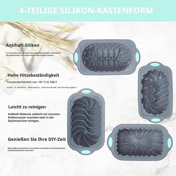 Tongjude 4 Stück Silikon-Hackbratenform zum Backen von Brot, Antihaft-Backofen-Brotform, perfekt für