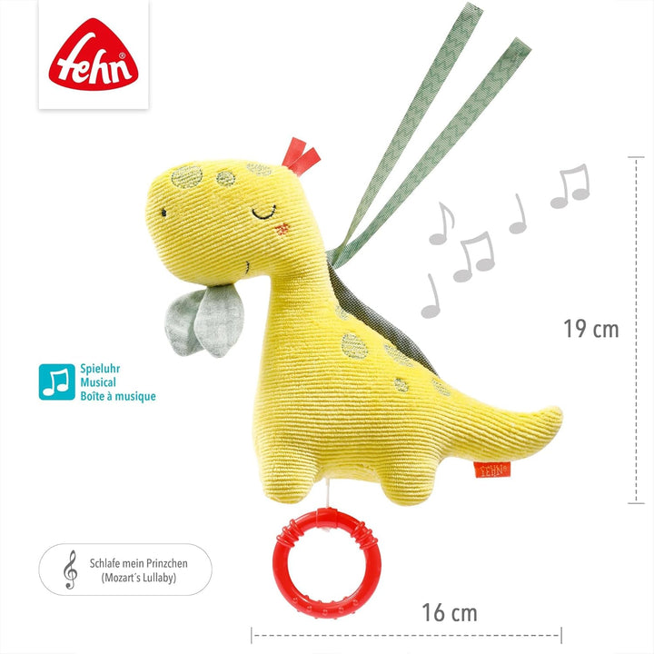 Fehn 051018 Mini-Spieluhr Dino – Kuscheltier & Einschlafhilfe: Melodie „Mozarts Wiegenlied“ beruhigt