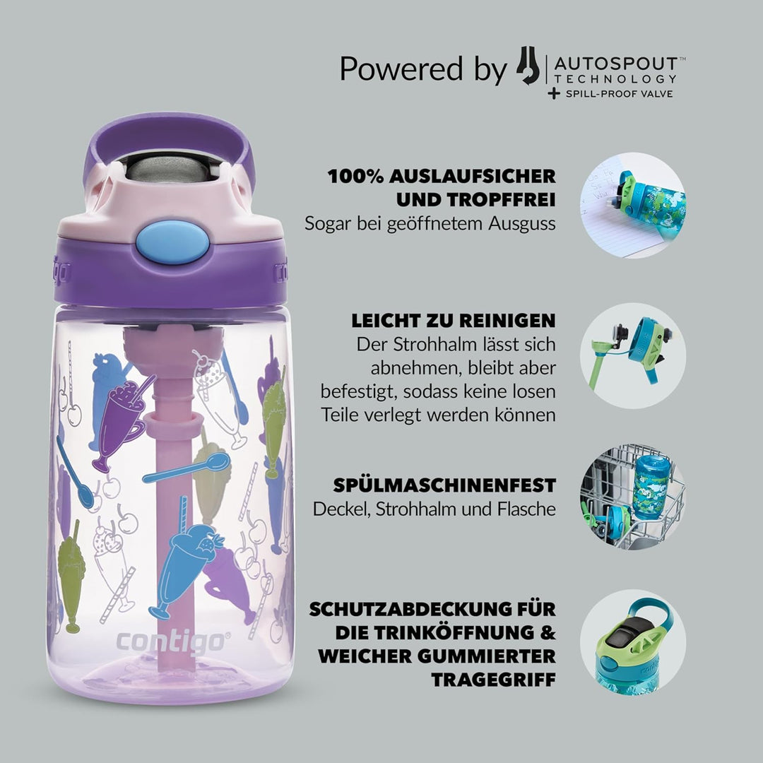 Contigo Kinder Trinkflasche Easy Clean Autospout mit Strohhalm | 100% auslaufsicher | BPA-freie robu