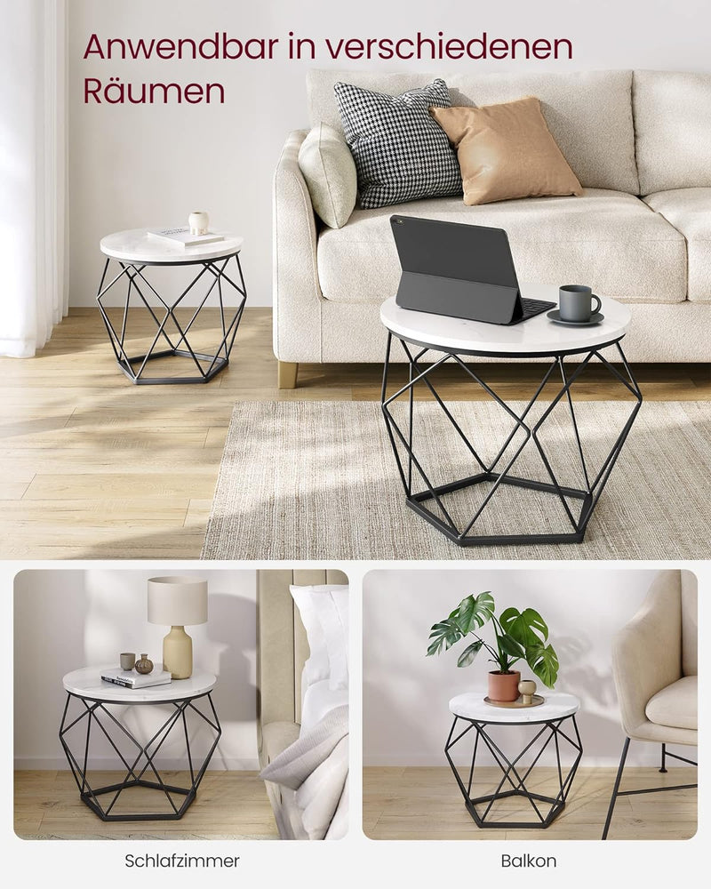 VASAGLE Couchtisch rund, 2er Set, Wohnzimmertisch, Beistelltisch, modern, abnehmbare Tischplatte, fü