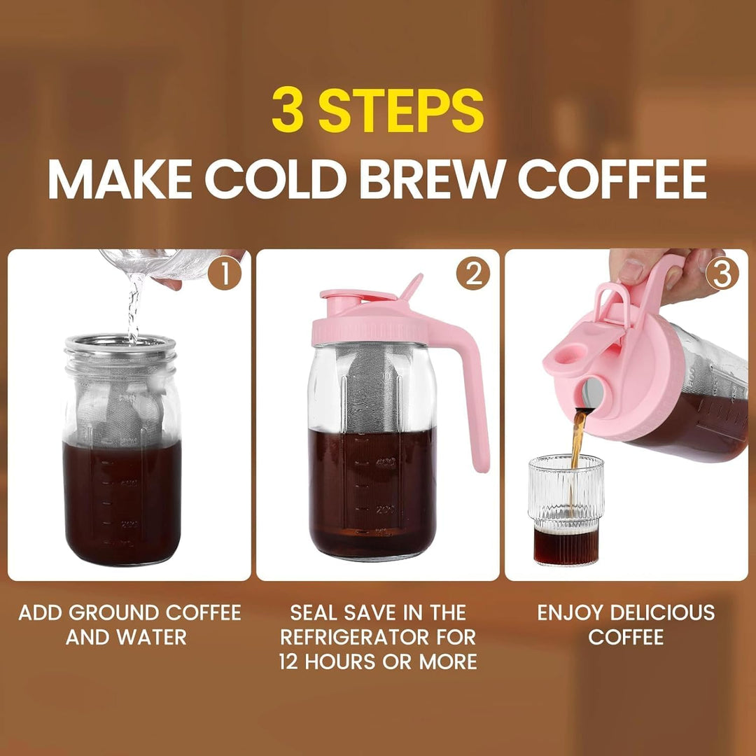 Cold Brew Kaffeebereiter, 1.8L Cold Brew Coffee Maker, Deckel mit Griff und Edelstahlfilter, Kaffeeb