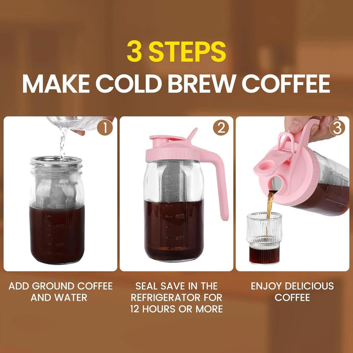 Cold Brew Kaffeebereiter, 1.8L Cold Brew Coffee Maker, Deckel mit Griff und Edelstahlfilter, Kaffeeb